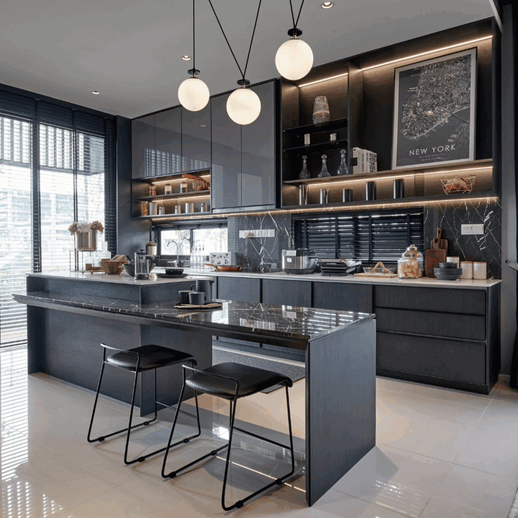 Modern kitchen cabinets with island design by Avenue Design in KL & Selangor